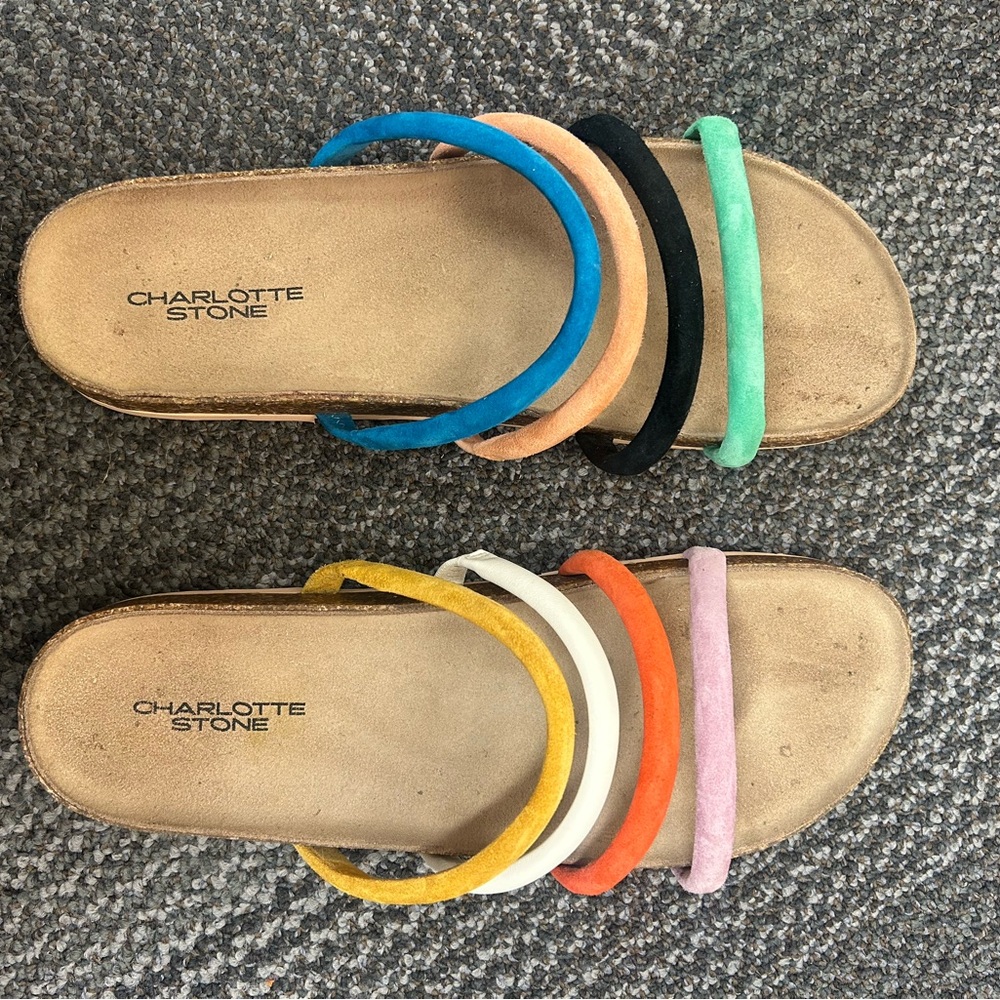 Gently worn Charlotte Stone Gloria Confetti Sandals (Birkenstock style)
